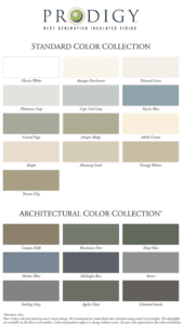 Prodigy vinyl siding color chart showcases 20 elegant options for inspired home exterior design.