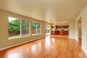 Sunlight fills an inviting open living area, blending seamlessly into a modern kitchen overlooking a lush Greensboro backyard.