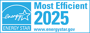 A blue and white Energy Star Most Efficient 2025 badge emphasizes top energy-efficient window replacements.